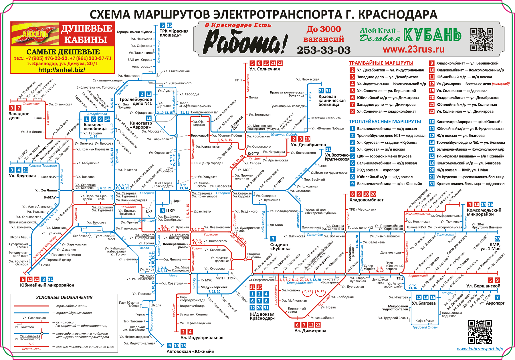 Схема движения трамваев в Краснодаре. Схема общественного транспорта Краснодара.